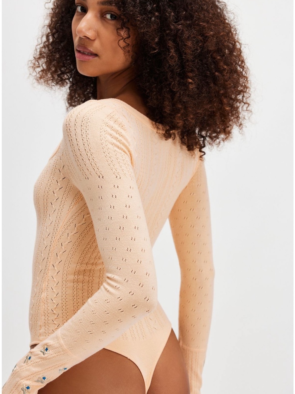 Free People Such A Dreamer Cuff Bodysuit One Piece Long-Sleeve Pointelle Knit - Picture 3 of 8